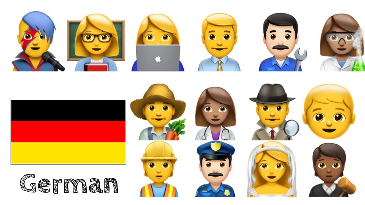 Изучать Немецкий:  Профессии на немецком языке + Emoji  + 50 предложений + Перевод в субтитрах