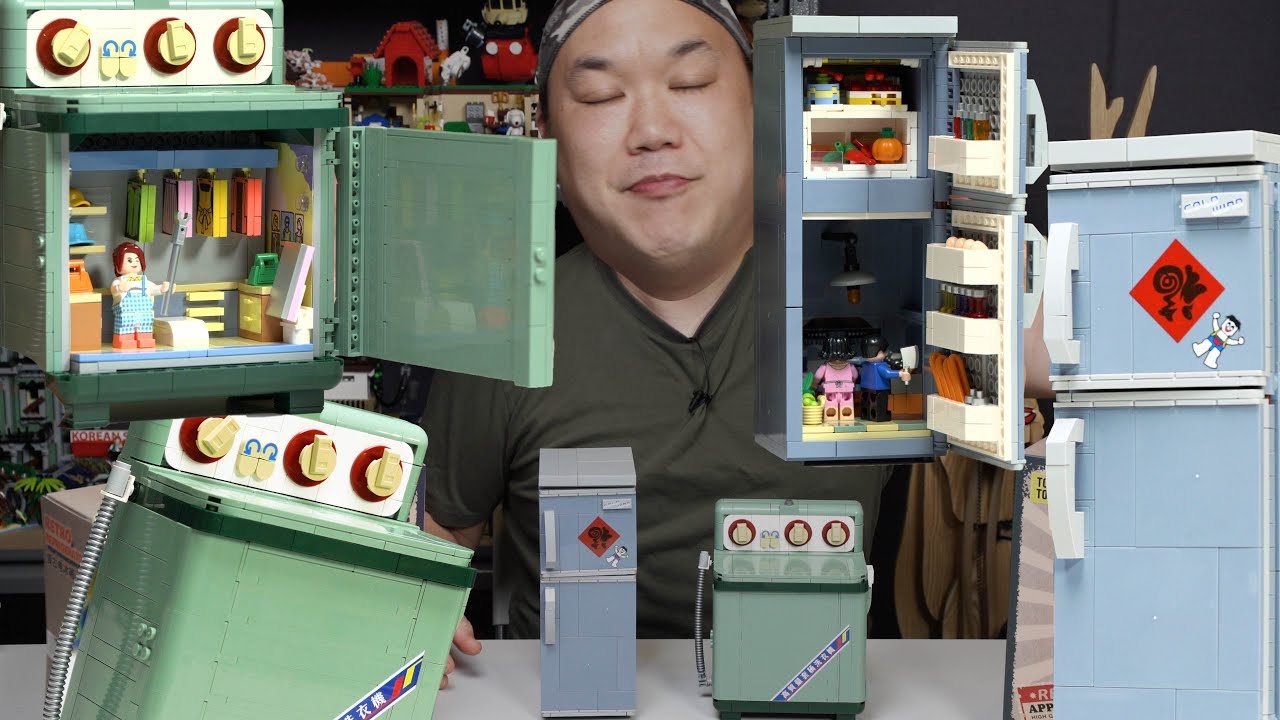 Refrigerator/Kitchen & Washing Machine/Dry Cleaners | TOPTOY Brick Review 16003 and 16004