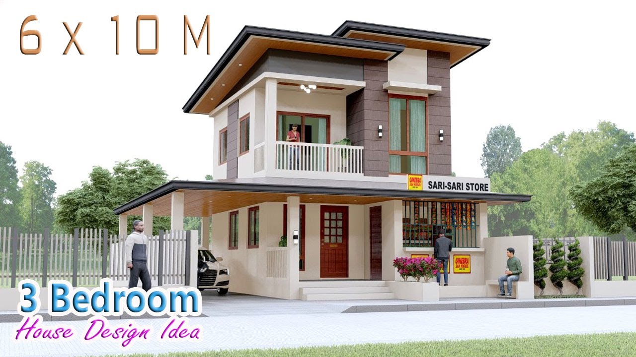 SMALL HOUSE DESIGN | 2 STOREY HOUSE WITH COMMERCIAL SPACE | 6 X 10 METERS WITH 3 BEDROOM