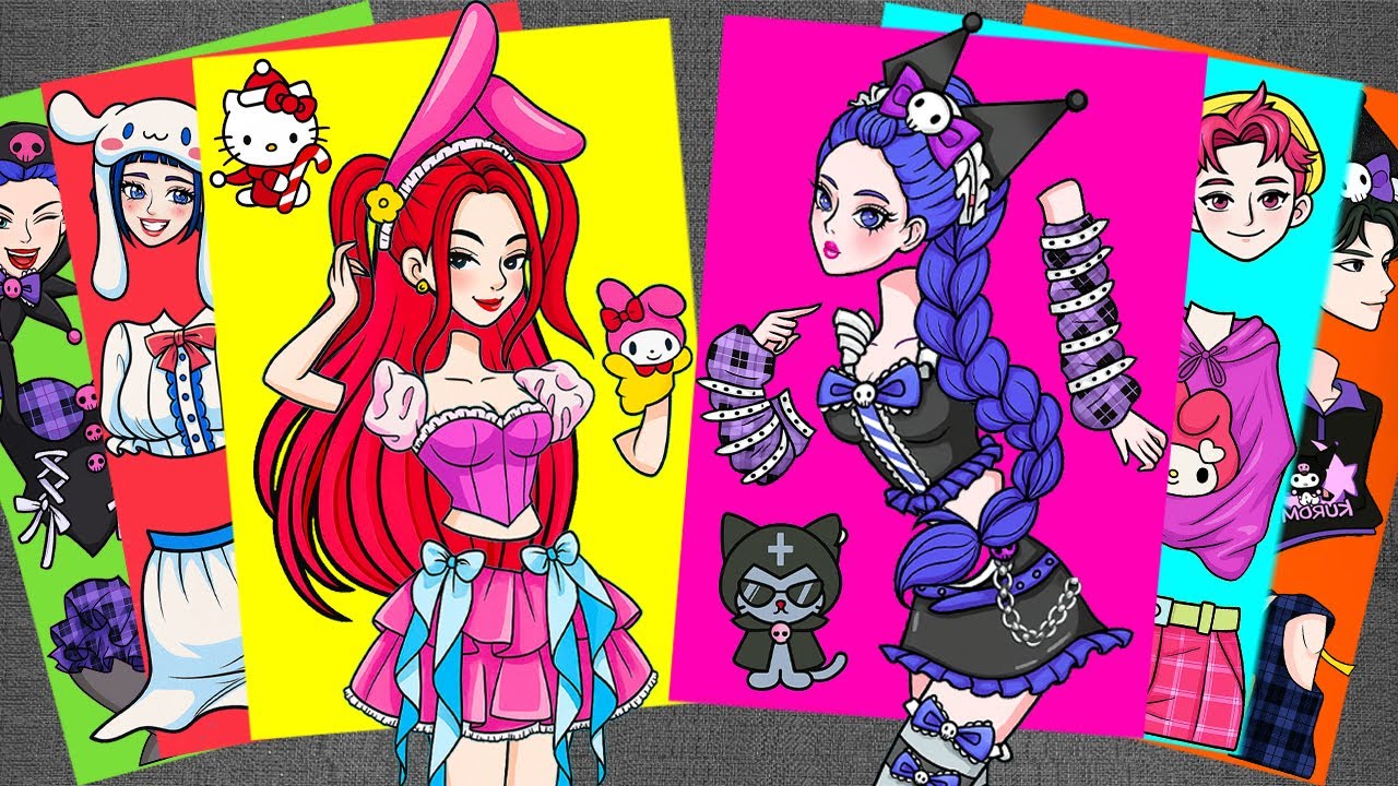 [🌈paper diy🌈] KUROMI & MY MELODY 💜 HUNTRIX RUMI and MIRA COSPLAY | KPOP DEMON HUNTERS Sticker Book