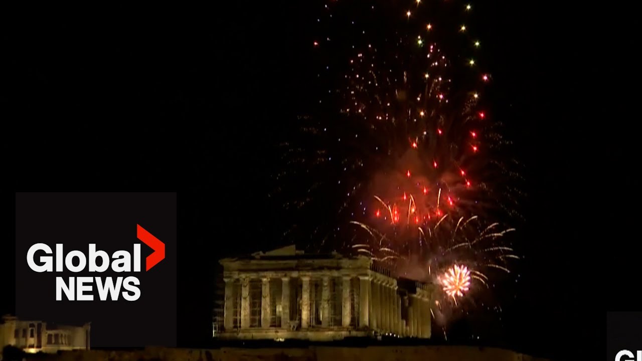 New Year's 2024: Athens' Acropolis illuminated by colourful fireworks display