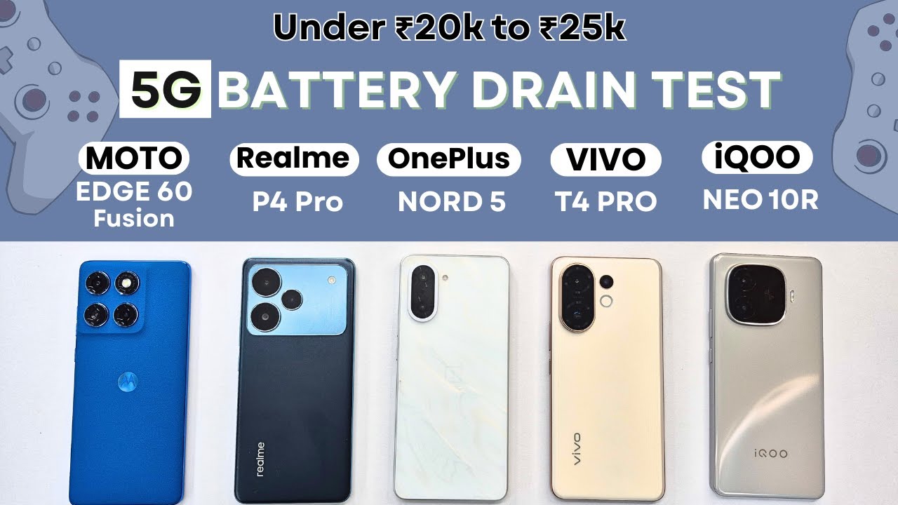 Motorola Edge 60 Fusion vs Realme P4 Pro vs NORD CE 5 vs T4 Pro vs iQOO Neo 10R: BATTERY DRAIN TEST