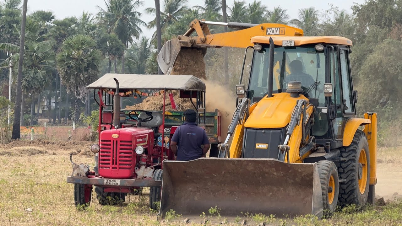 Day 2 | JCB 3DX Loading Soil in trolley | Mahindhara 575 and Mahindhara 415 tractors