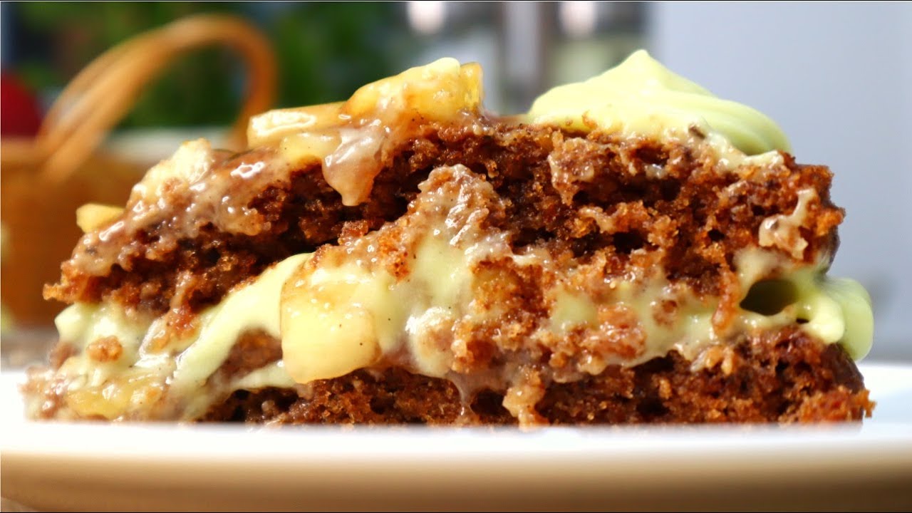 Prăjitură de post cu mere și cremă de vanilie | Vegan apple cake with vanilla custard cream