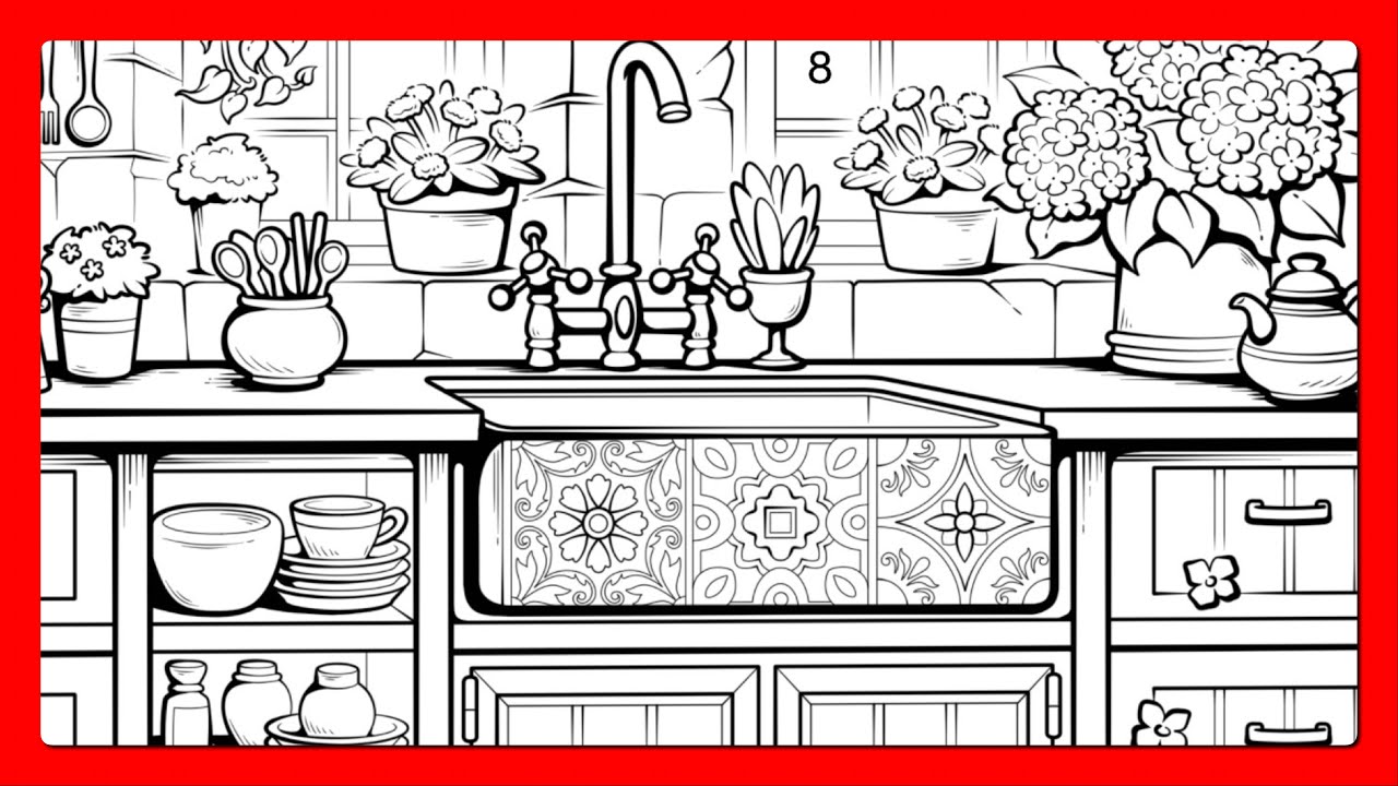 Green Cottage Kitchen Color Oasis Paint by Number app #coloringbook