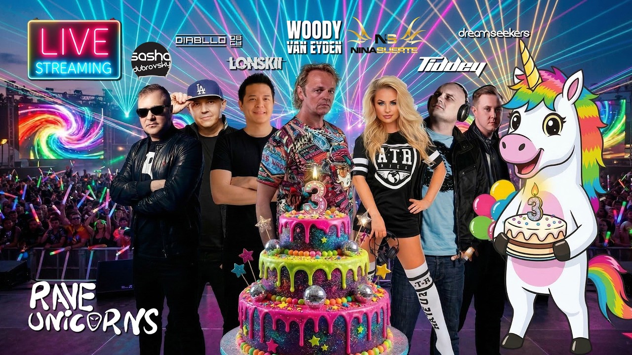 RAVE UNICORNS 3RD BIRTHDAY 🎂 MEGA LIVE STREAM | Diabllo aka Coorby, Sasha Dubrovsky, LONSKII 🦄 1/3