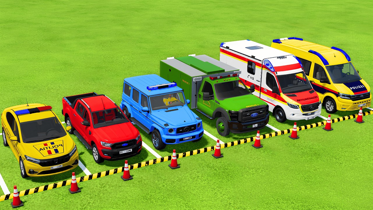 TRANSPORTING POLICE CARS, FIRE DEPARTMENT, AMBULANCE VEHICLES WITH MAN TRUCKS ! Farming Simulator 25