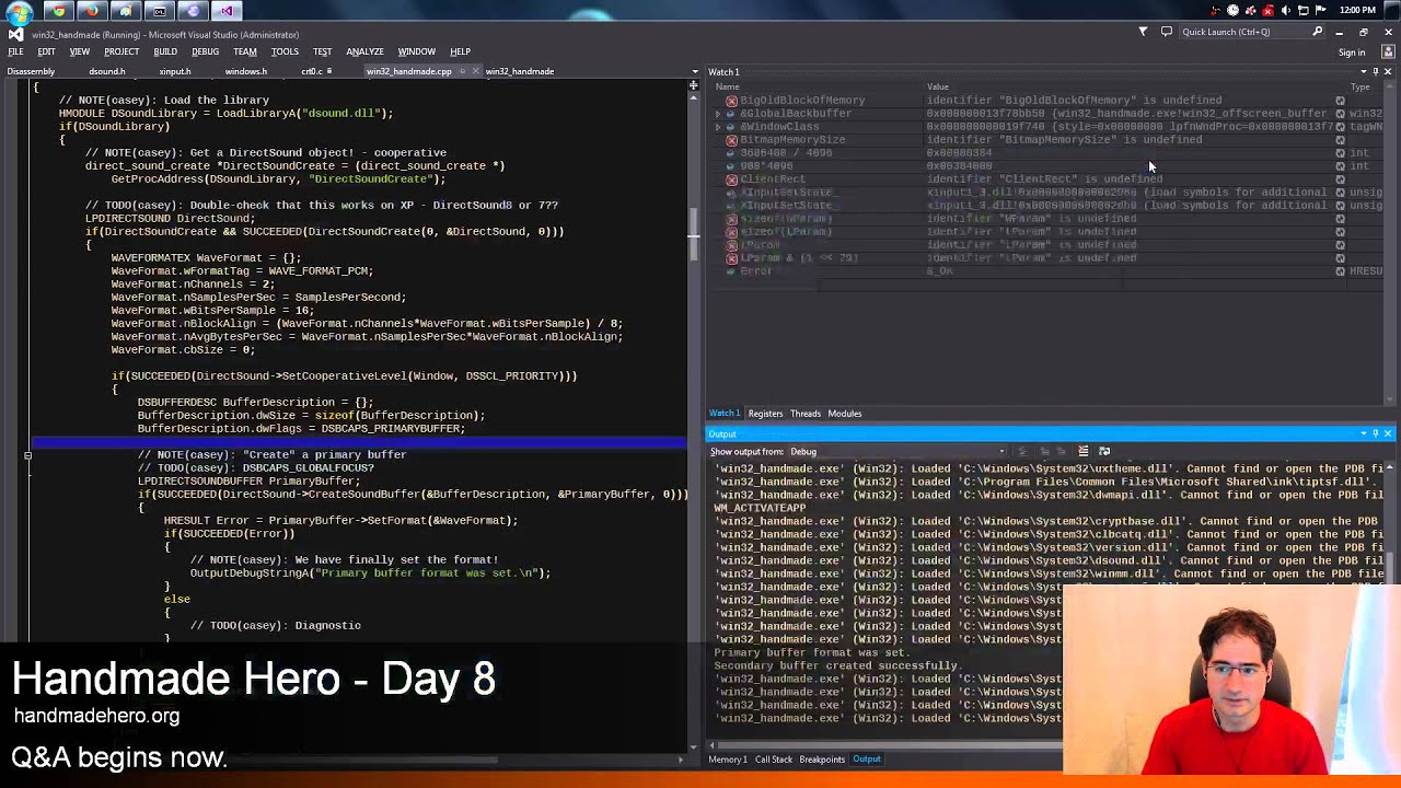Handmade Hero Day 008 - Writing a Square Wave to DirectSound