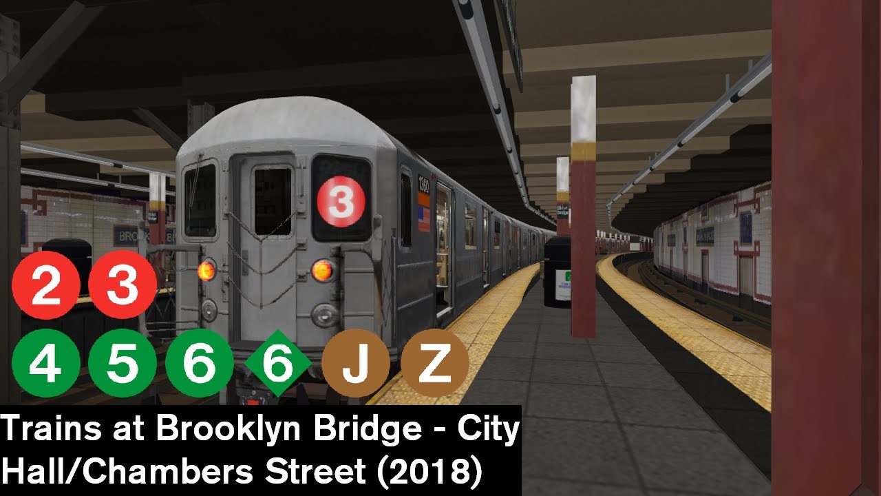 OpenBVE Railfanning: 2, 3, 4, 5, 6, J and Z Trains at Brooklyn Bridge - City Hall/Chambers St (2018)