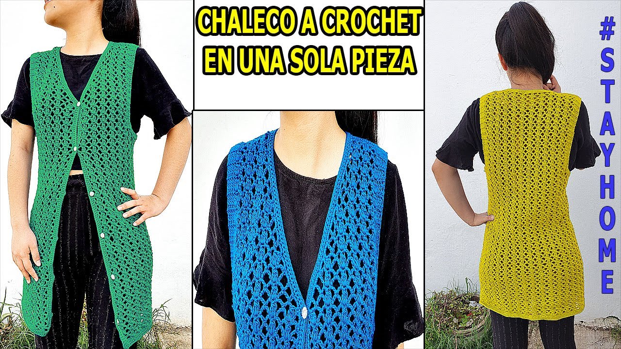 CHALECO A GANCHILLO tejido con punto calado a crochet - chaleco primavera 🧵🧶👚