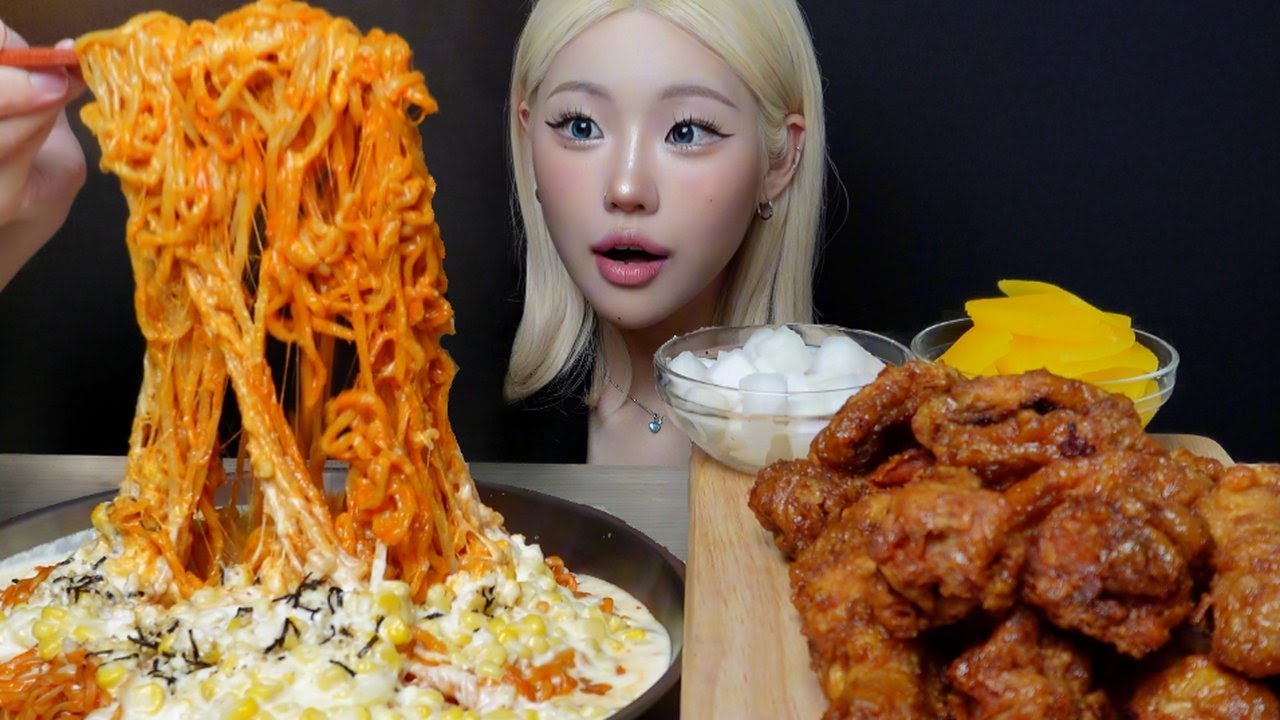 단짠단짠 허니콤보에 콘치즈 한가득 불닭볶음면 먹방! 교촌치킨 라면 꿀조합 Honey Combo Chicken corn cheese Buldak Mukbang ASMR