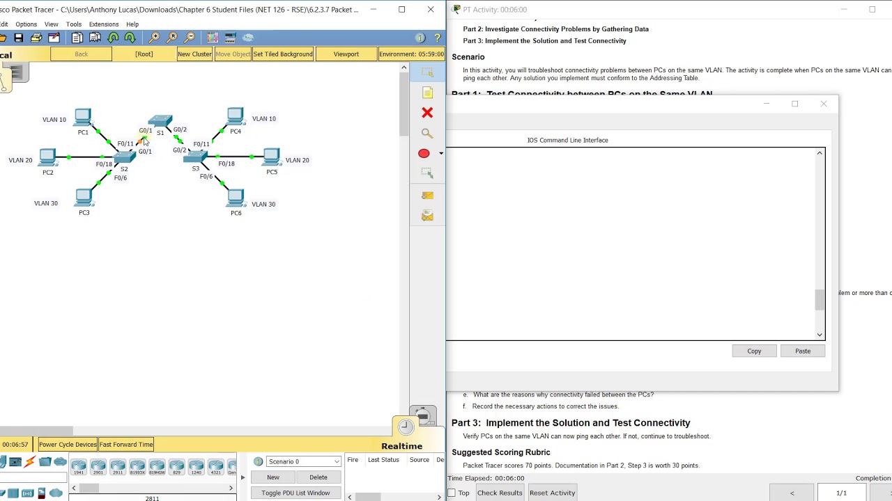PKT 6.2.3.7 - Troubleshooting a VLAN Implementation   Scenario 1