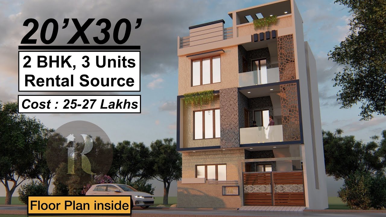 20X30 House Design with 2BHK, 3 Units | 600 Sqft House plan for rental purpose | 6X9 Meters House