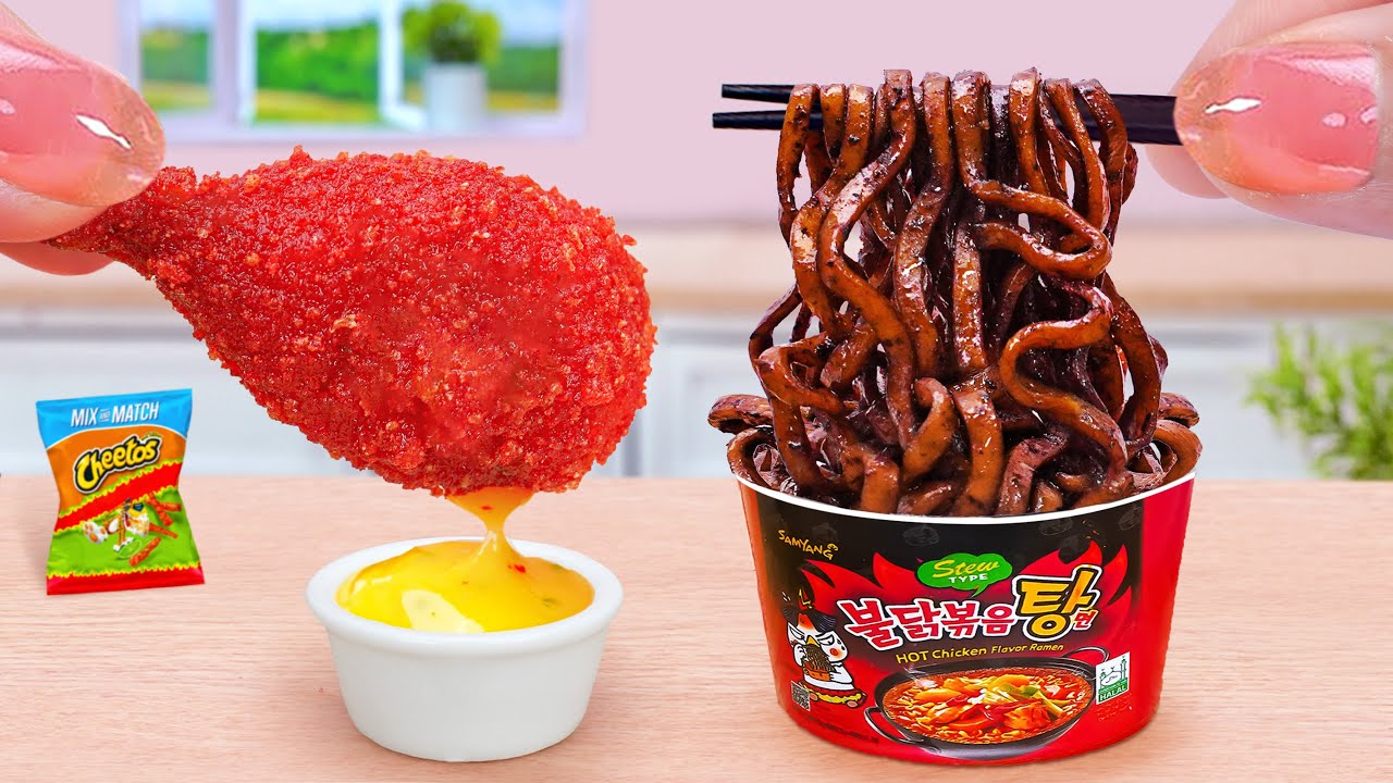 Best Of Fast Food 🍗 Delicious Black Bean Noodles and Mini Fried Chicken Recipe 🍗 Tina Mini Cooking