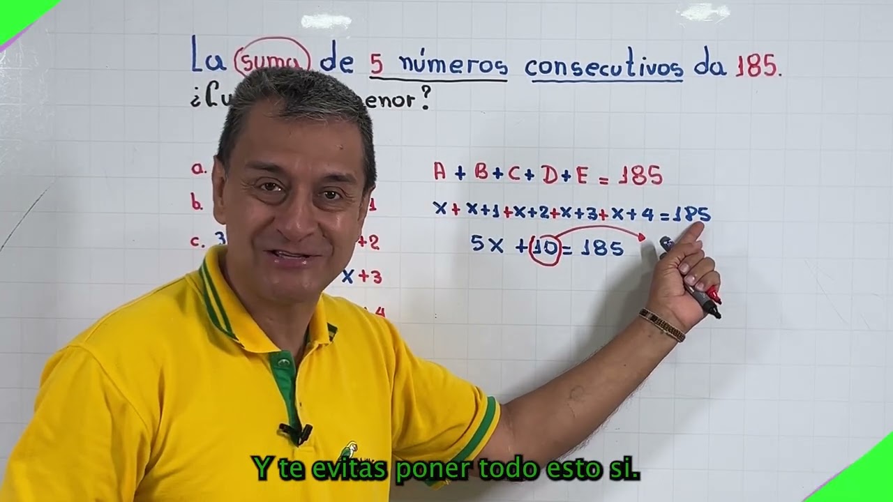 La suma de 5 números consecutivos da 185. ¿Cuál es el menor?