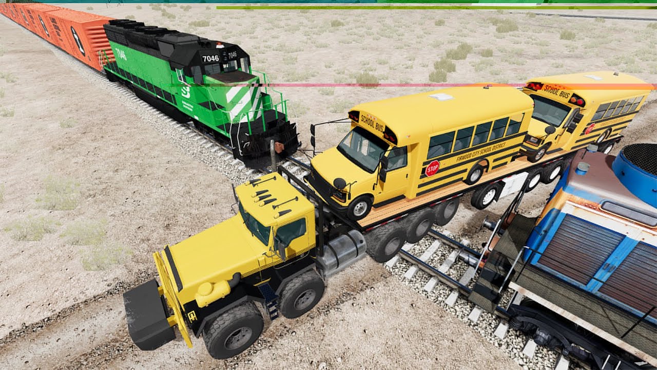 Delivery Flatbed Trailer Trucks Accident on Rail Vs Train #4 - Beamng.Drive