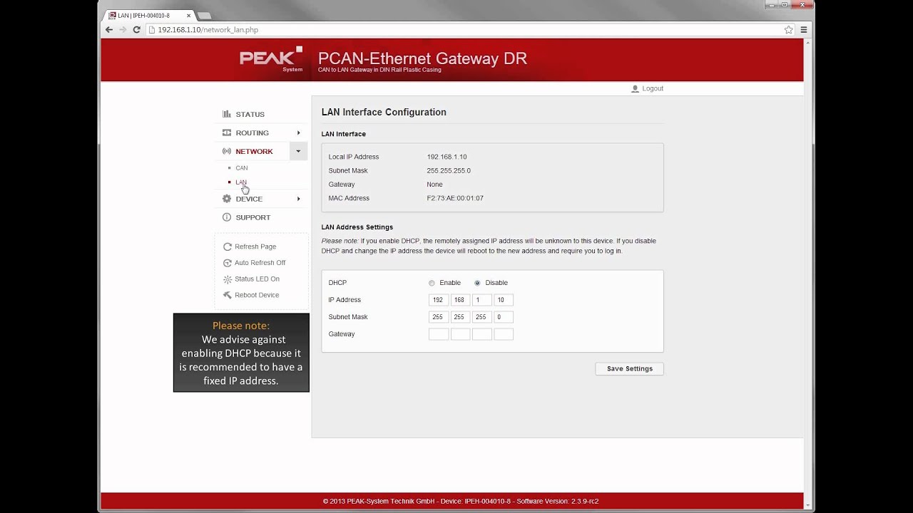 PCAN-Gateway - Basic Configuration 3: LAN Settings