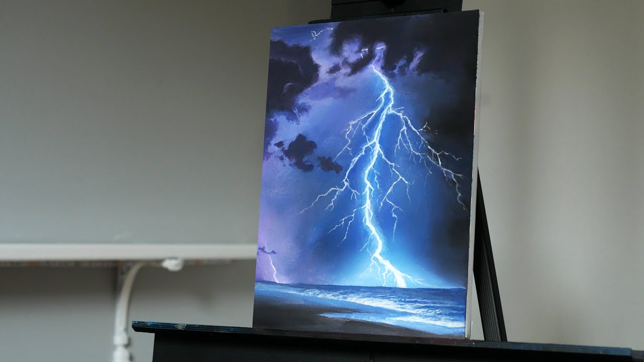 Painting Lightning on the Ocean with Acrylics | Painting with Ryan