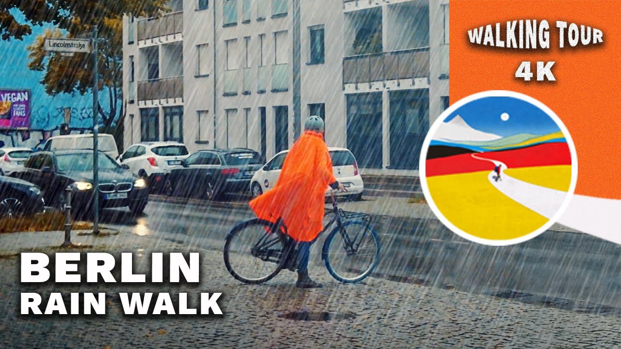 Прогулка под проливным дождем в бурном Берлине, Германия ☔️