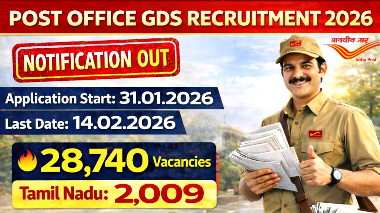 Post Office GDS Recruitment 2026 TAMIL 🔥 Notification Out | 28,740 Vacancies | 10th Pass Govt Job