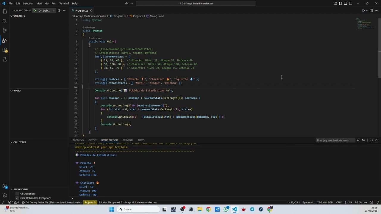 31 C# Arrays Multidimensionales