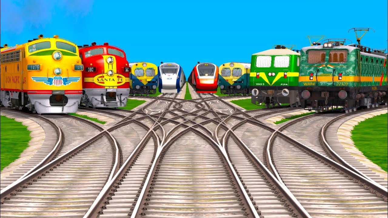 Eight Bhartiy Trains Crossing at Indian grandient Railroad Crossing tracks l train Simulator Classic