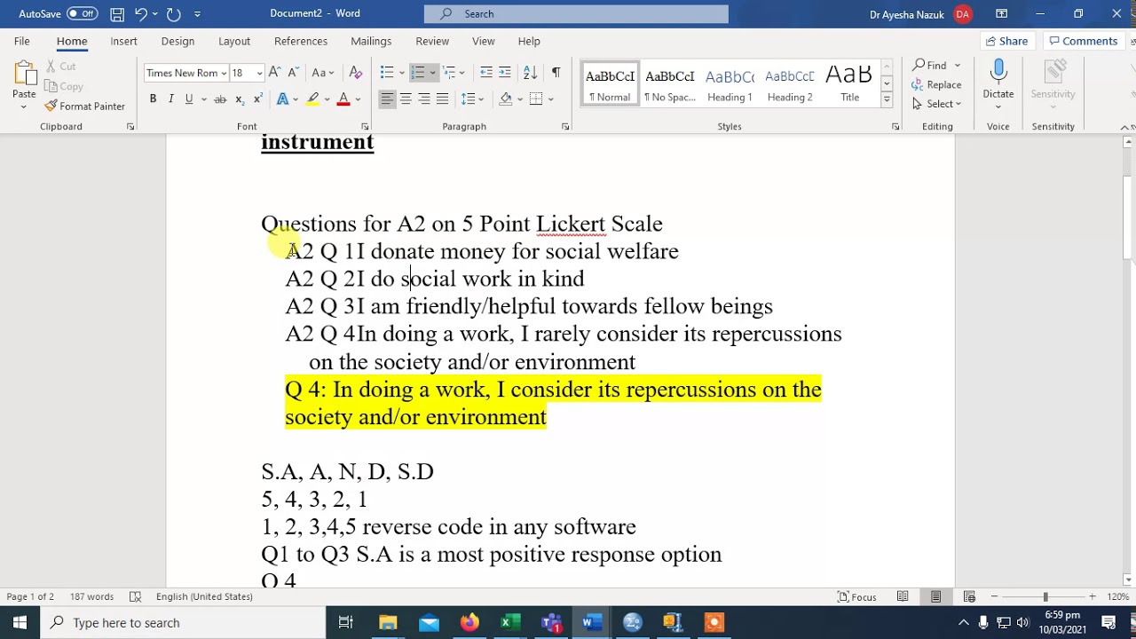 Reliability of a Questionnaire through Cronbach Alpha