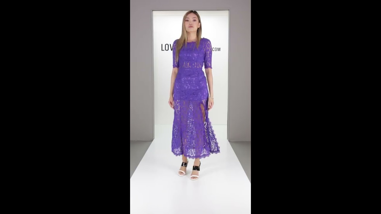 LMS Midi Length Purple Lace Dress With Leg Split