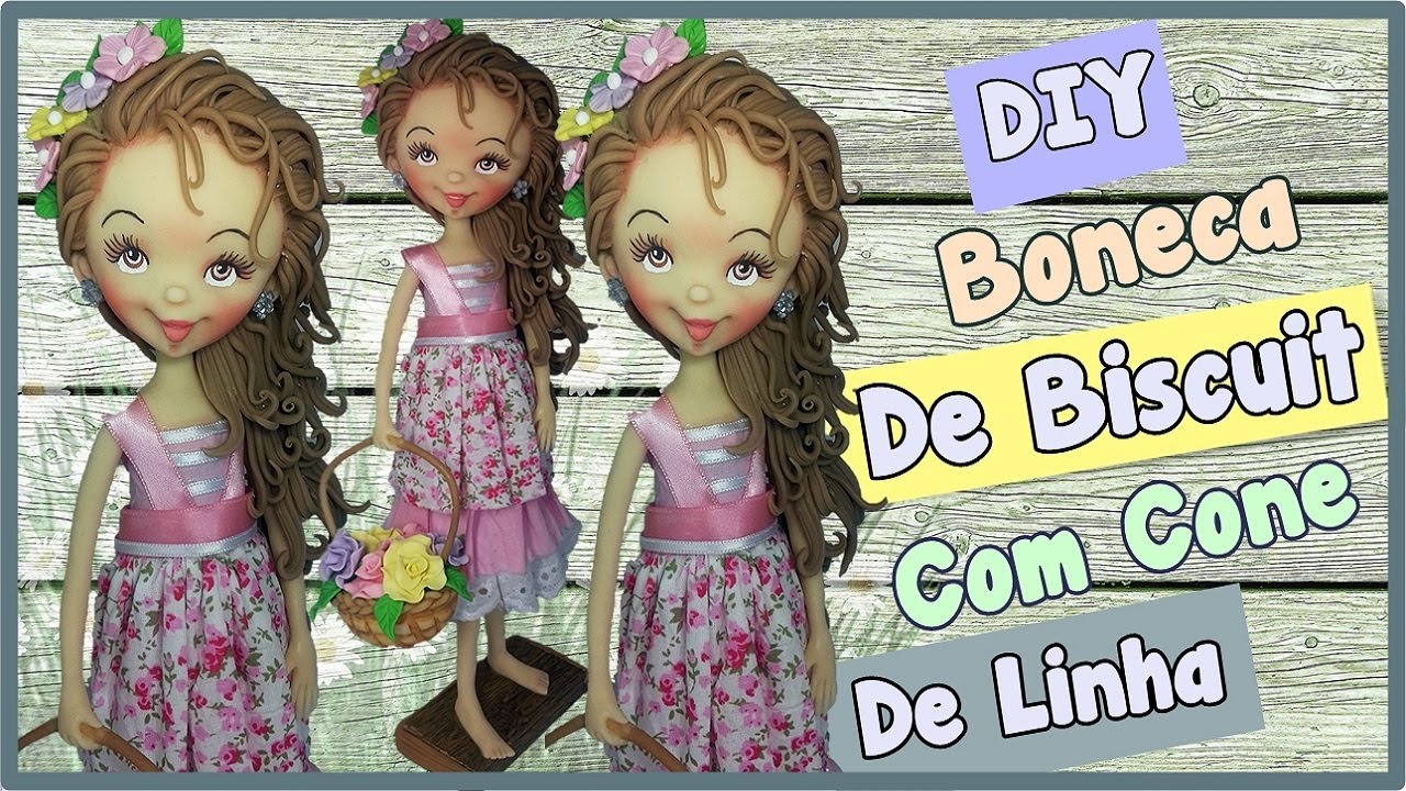 RECICLANDO CONE DE LINHA: BONECA DE BISCUIT COM TECIDO