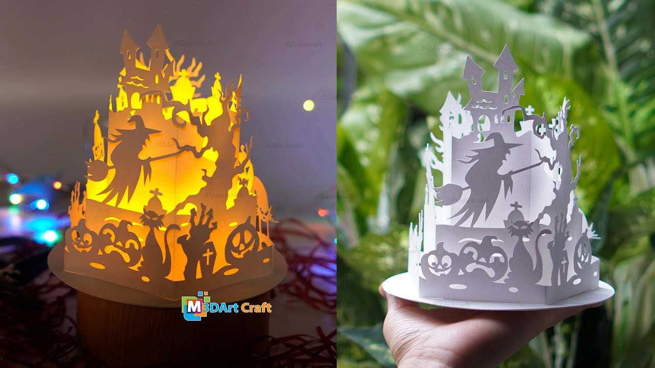 How to make a halloween lantern - DIY Halloween Paper Cut Lamp  SVG for Cricut Projects