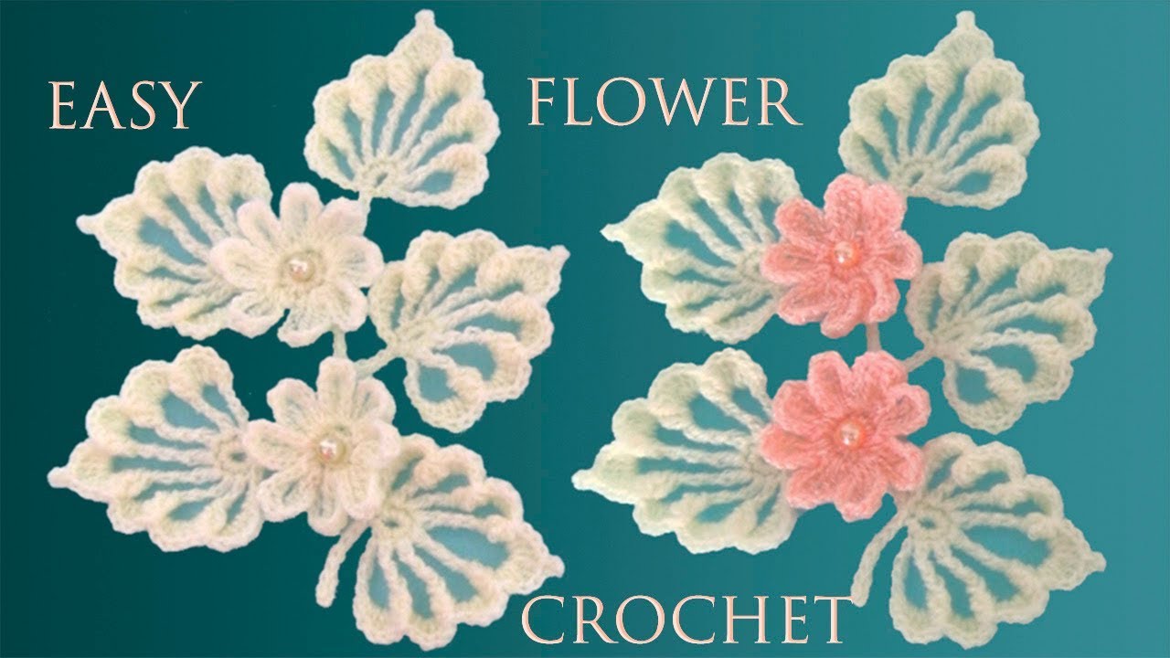 Como hacer flores con hojas a Crochet tejido con ganchillo