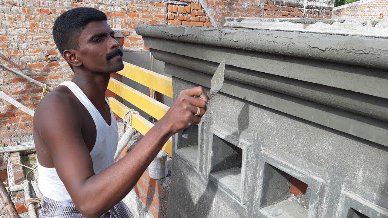 Fantasic Hand work at house wall on elevation design part 2- using by sand and cement mixer mortar