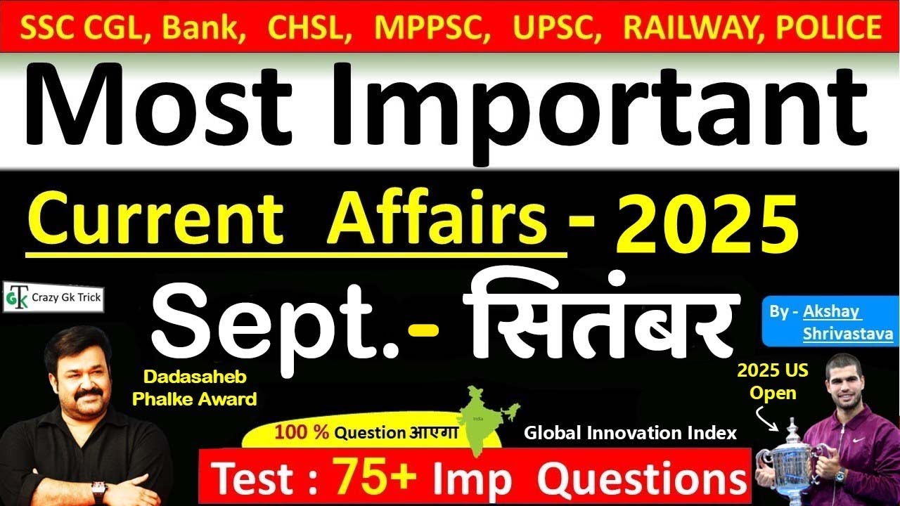 Current Affairs - September 2025 | Imp current affairs 2025 | Monthly Current Affairs  | Akshay sir