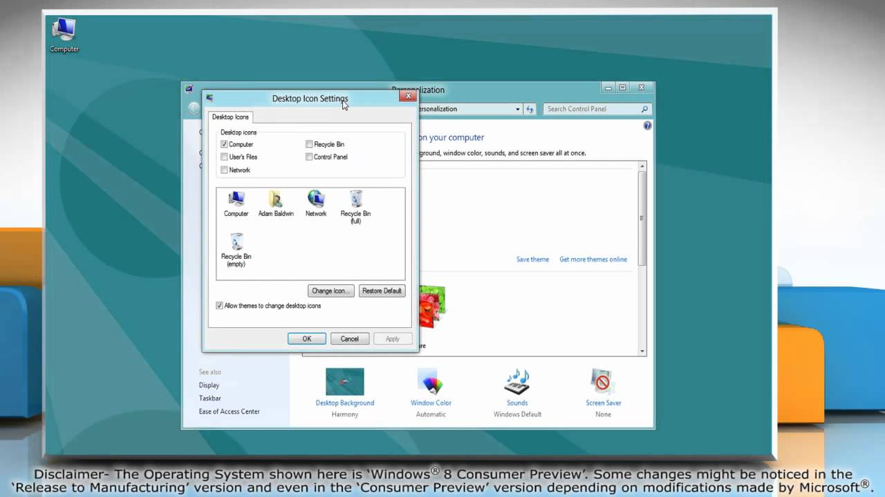 How to add System Icons to the desktop in Windows&reg; 8