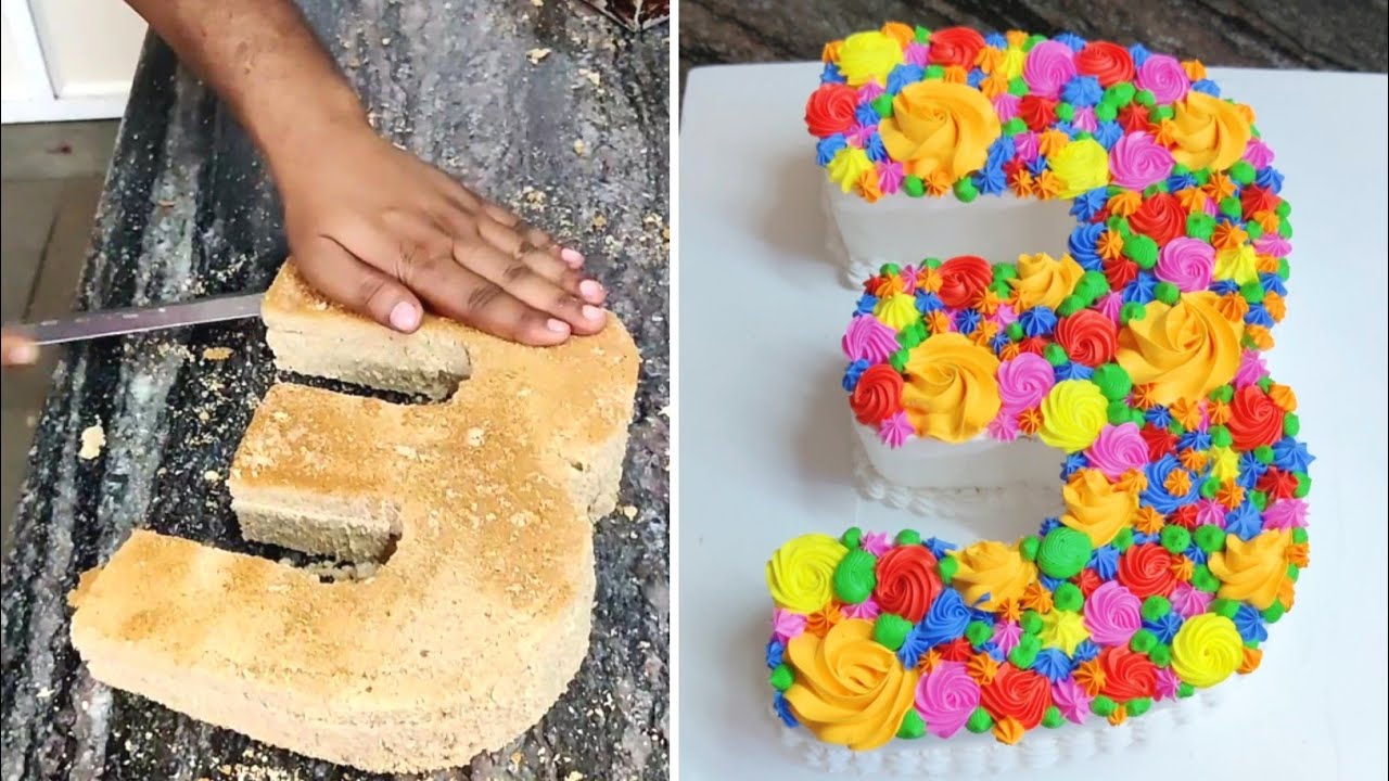 Number Cake | 3 Number Birth Day Cake | 3 Number Cake Design | 3 no Cake Cutting