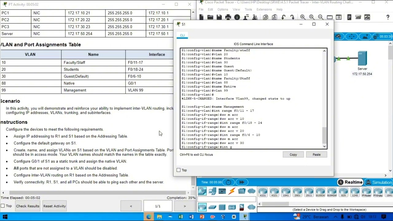 4.5.1 packet tracer - inter-vlan routing challenge