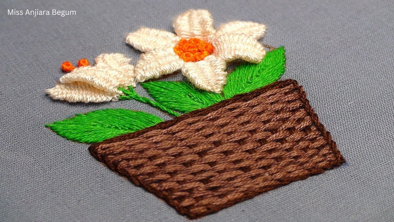 Flower Basket Embroidery, Artificial Hanging Baskets Craft
