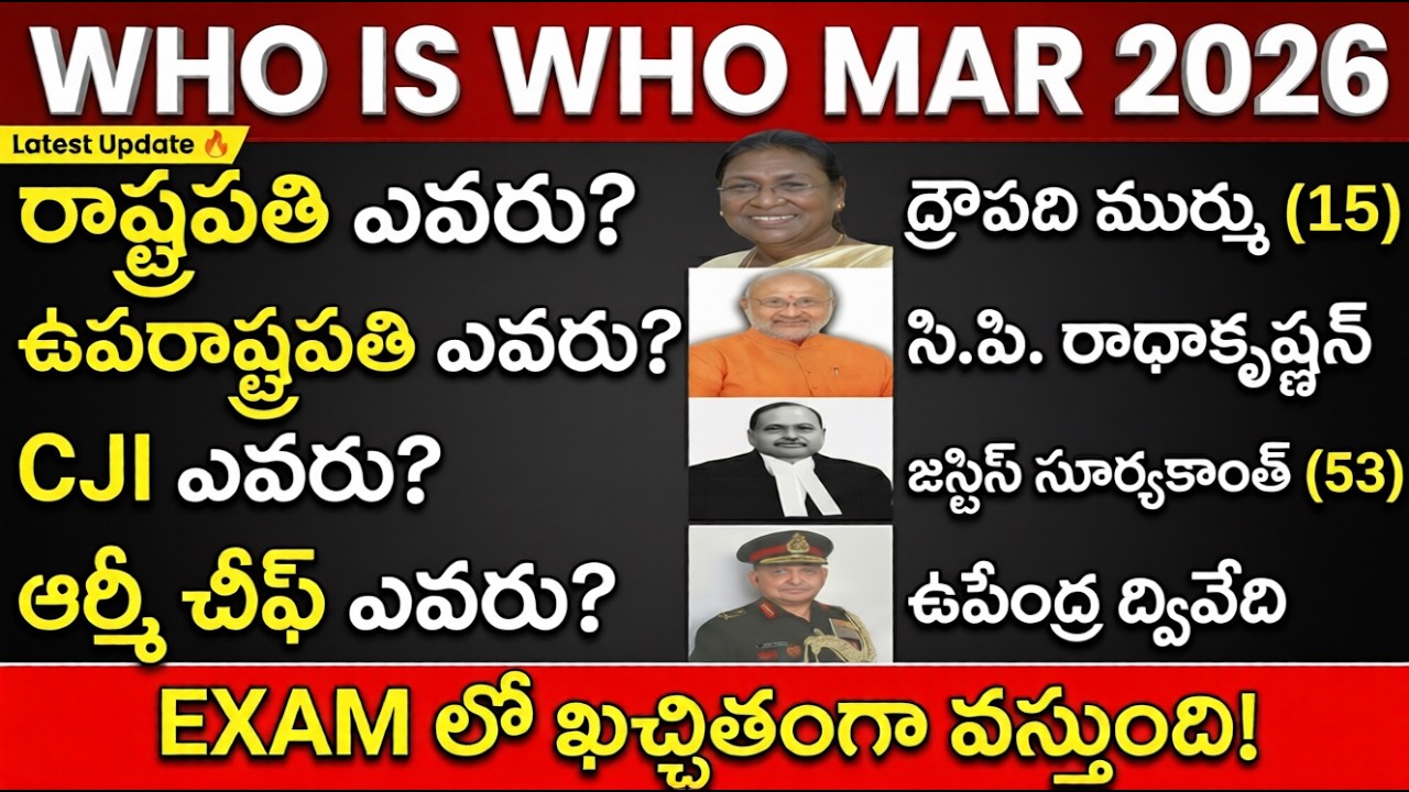 WHO IS WHO 2026 MAR 🔥 తాజా అప్డేట్ |Exam లో తప్పక వచ్చే బిట్లు | IBPS |SSC | RRB | UPSC | STATE GOVT