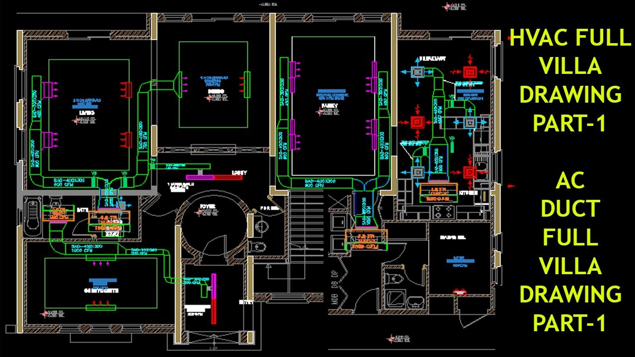 Учебное пособие по AutoCAD | Чертеж HVAC (Отопление, вентиляция и кондиционирование воздуха) Вилл...