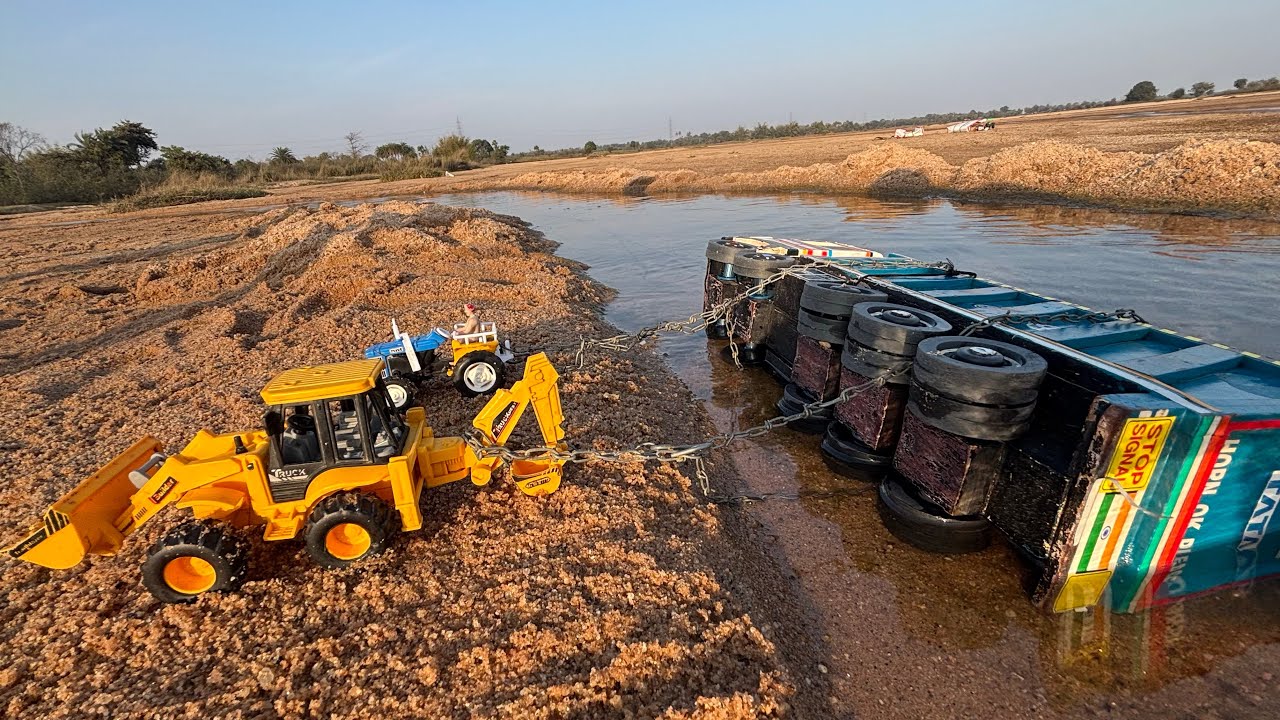 Cartoon | New Bharatbenz Tata Turck Riverside Accident Pulling Out Mahindra Tractor Jcb3dx | Cartoon