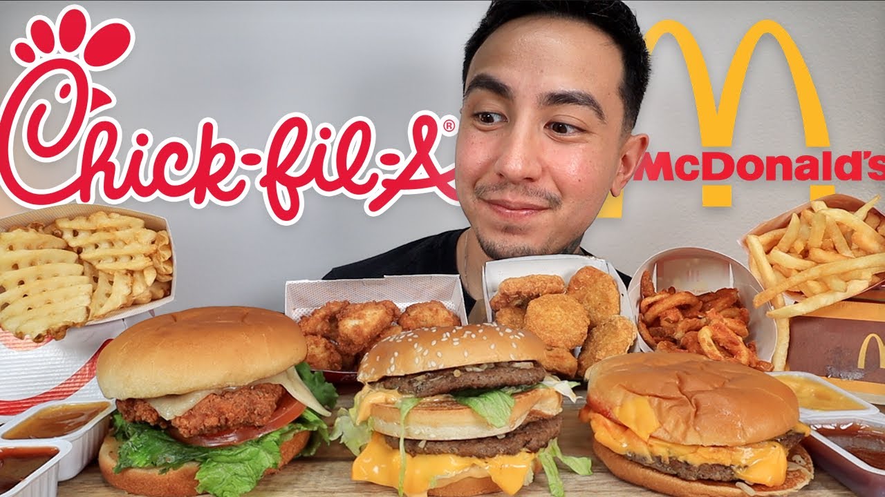 MUKBANG EATING Chick Fil A Spicy Chicken Sandwich, McDonald's Big Mac, Arby's Curly Fries, Nuggets