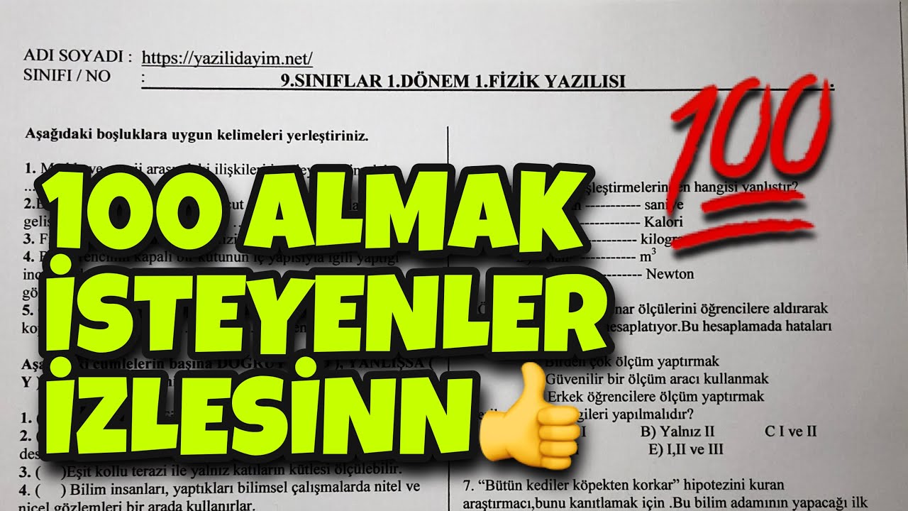 9.Sınıf Fizik 1.Dönem 1.Yazılı