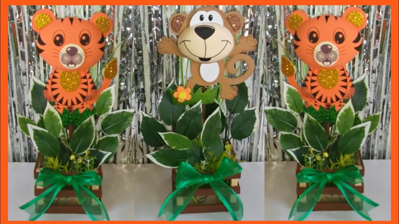 Centro de Mesa con Tematica de Safari | Decoraciones de Tigre y Mono
