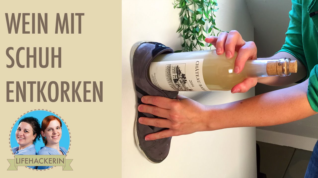 Weinflasche ohne Korkenzieher öffnen (mit einem Schuh)