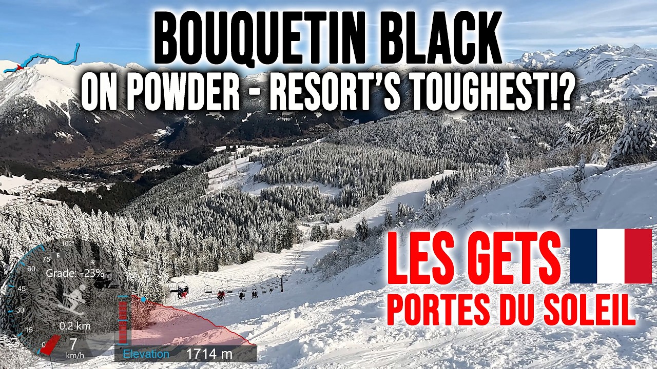 [4K] Skiing Les Gets, Bouquetin Black On Powder - Resort's Toughest!? Portes du Soleil, GoPro HERO13