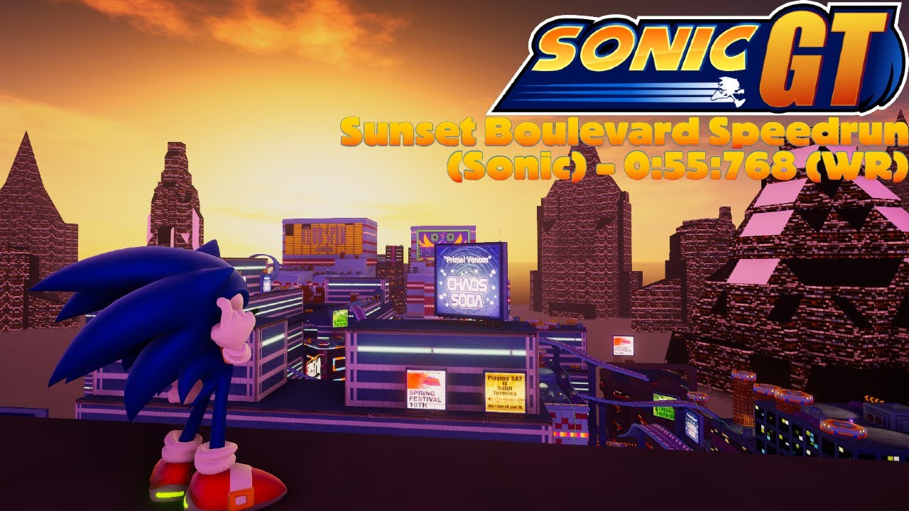 Sonic GT - Sunset Boulevard Speedrun (Modern Sonic) - 0:55:768 (Former WR)