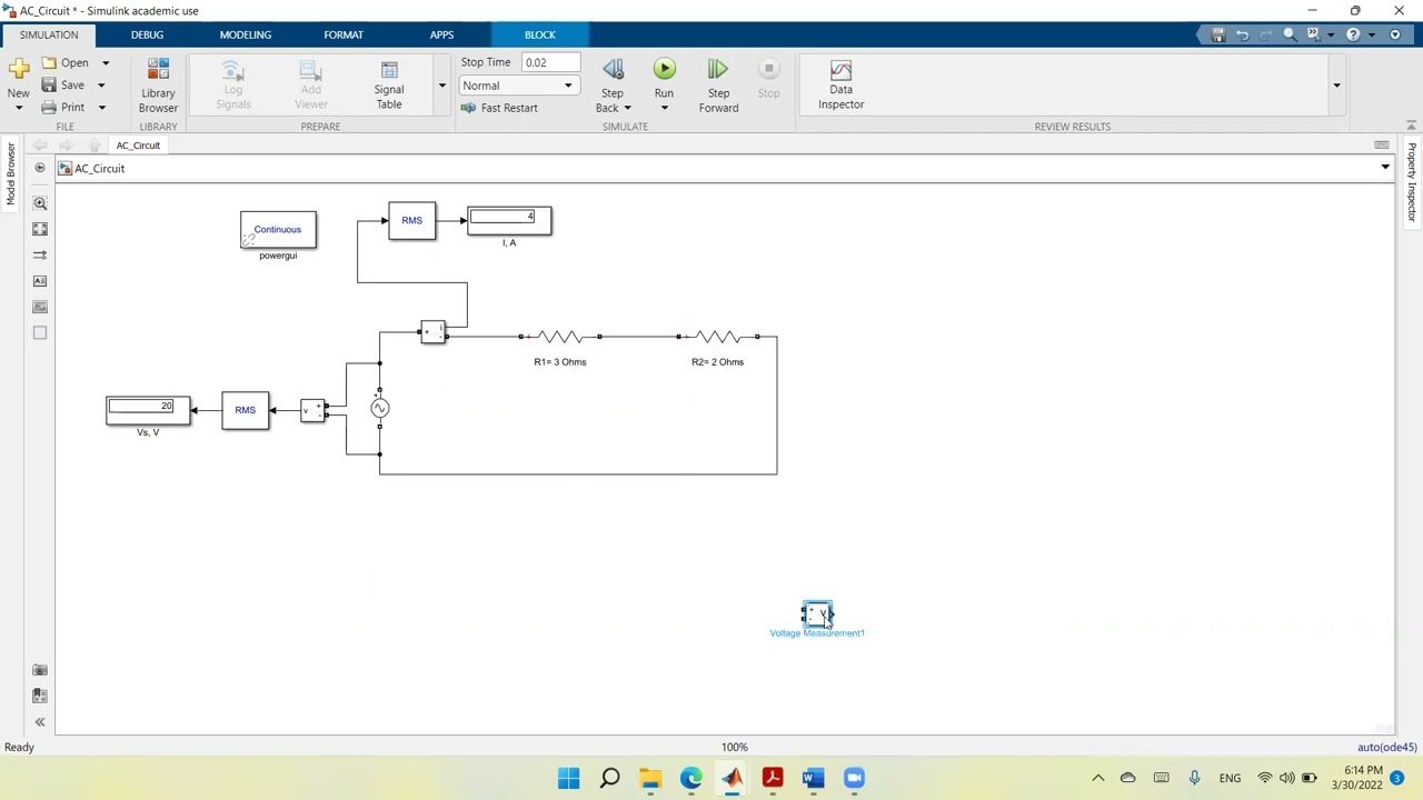 2 MATLAB Simulink Resistive R AC Electric Circuit Modeling