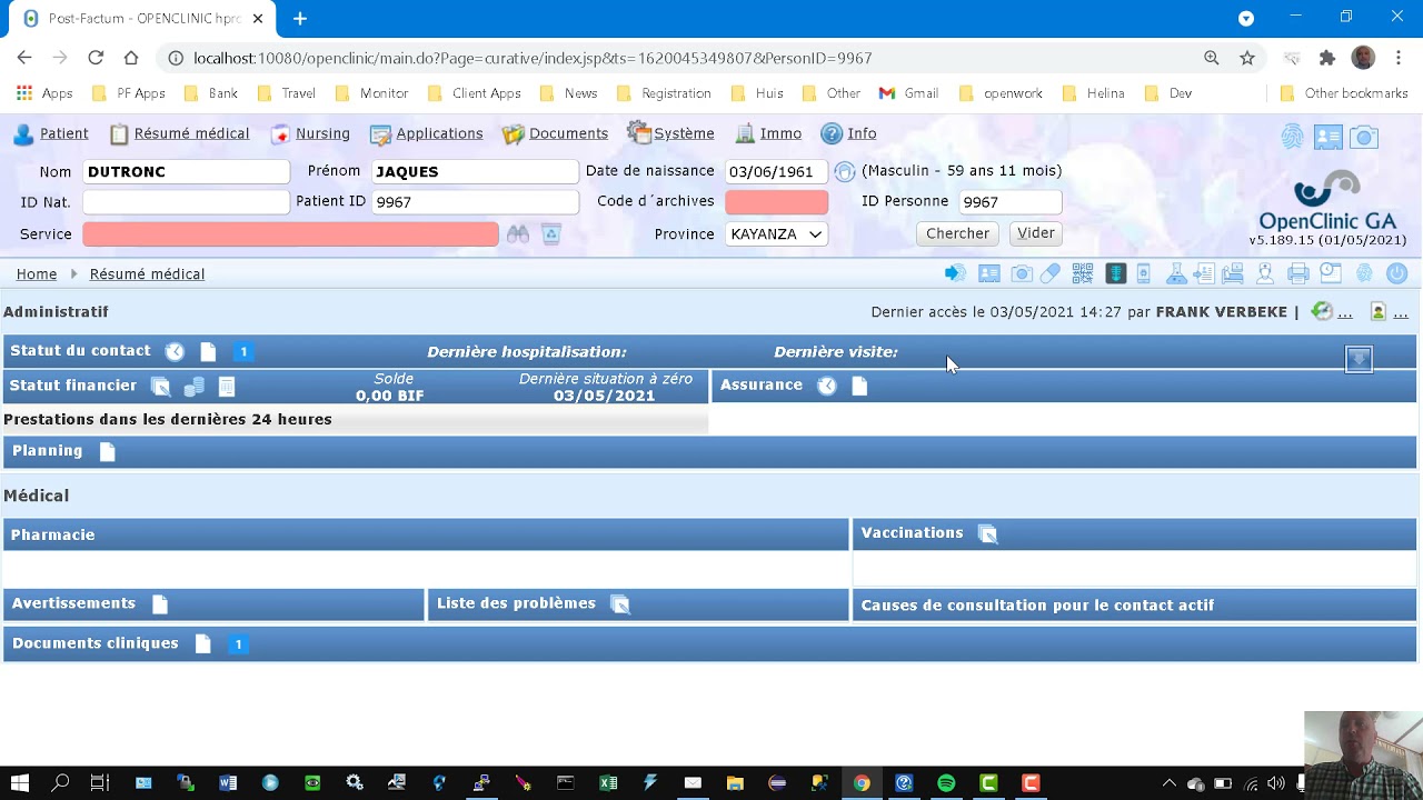 Enregistrement d'un contact dans OpenClinic