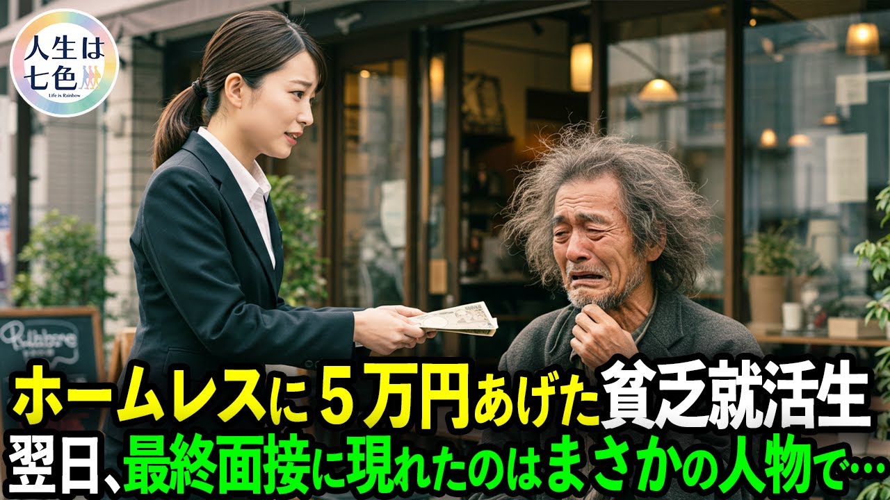 財布を盗まれたホームレスに5万円を渡した貧乏就活生。翌日、最終面接に現れたのはまさかの人物で…【スカッと】