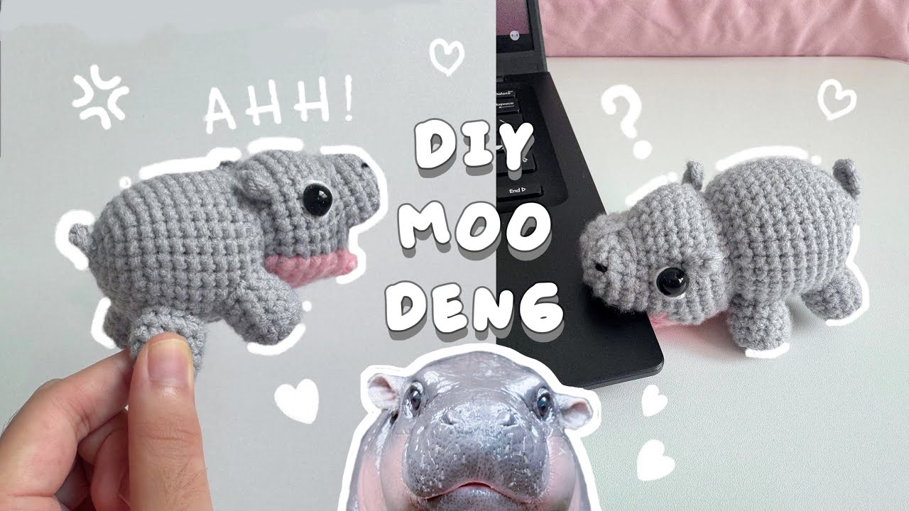 ♡ Учебное пособие по вязанию крючком MOO DENG | Вязание крючком бегемотика | Для начинающих ♡